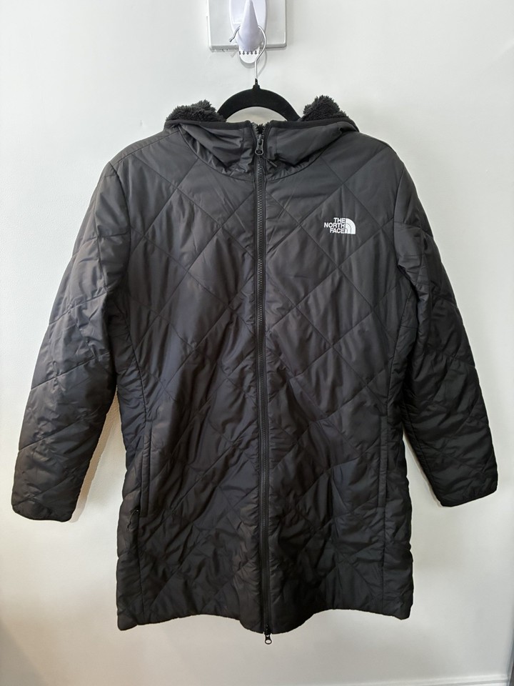 The North Face Womens Black Long Sleeve Hooded Full-Zip Puffer Jacket Size L