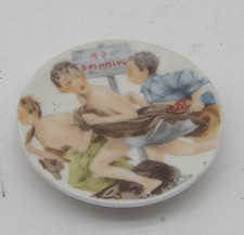 Norman Rockwell No Swimming Boys Mini Plate Ceramic Kitchen Fridge Magnet 2"