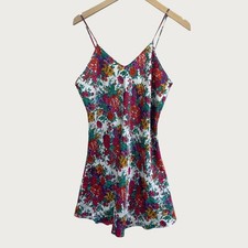 Vintage Floral Satin Slip Dress S Multicolor Coquette 90s Chemise Nightgown