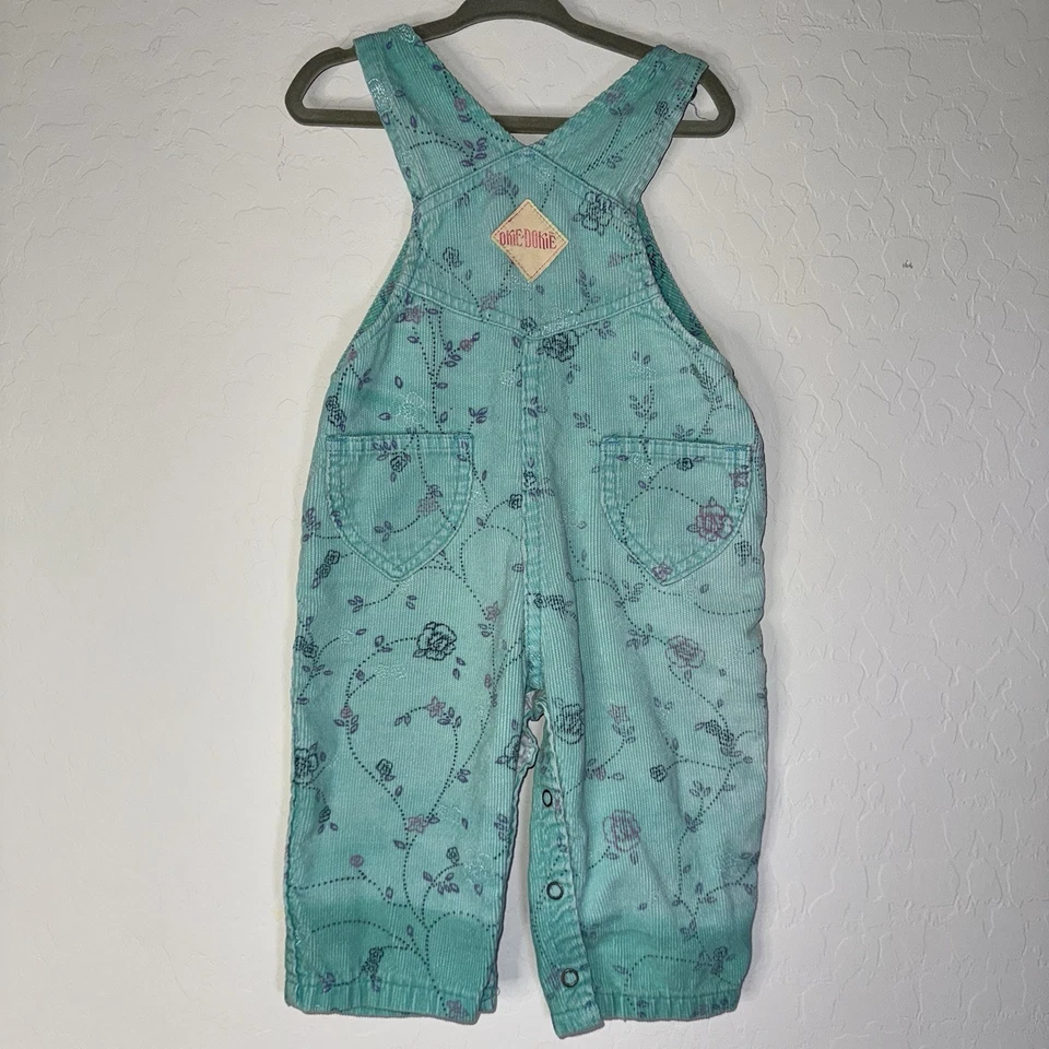 De Colección Okie Dokie Niño Pequeño Mono Aqua Floral Descolorido Pana Broches 18 Meses Foto 2 de 4