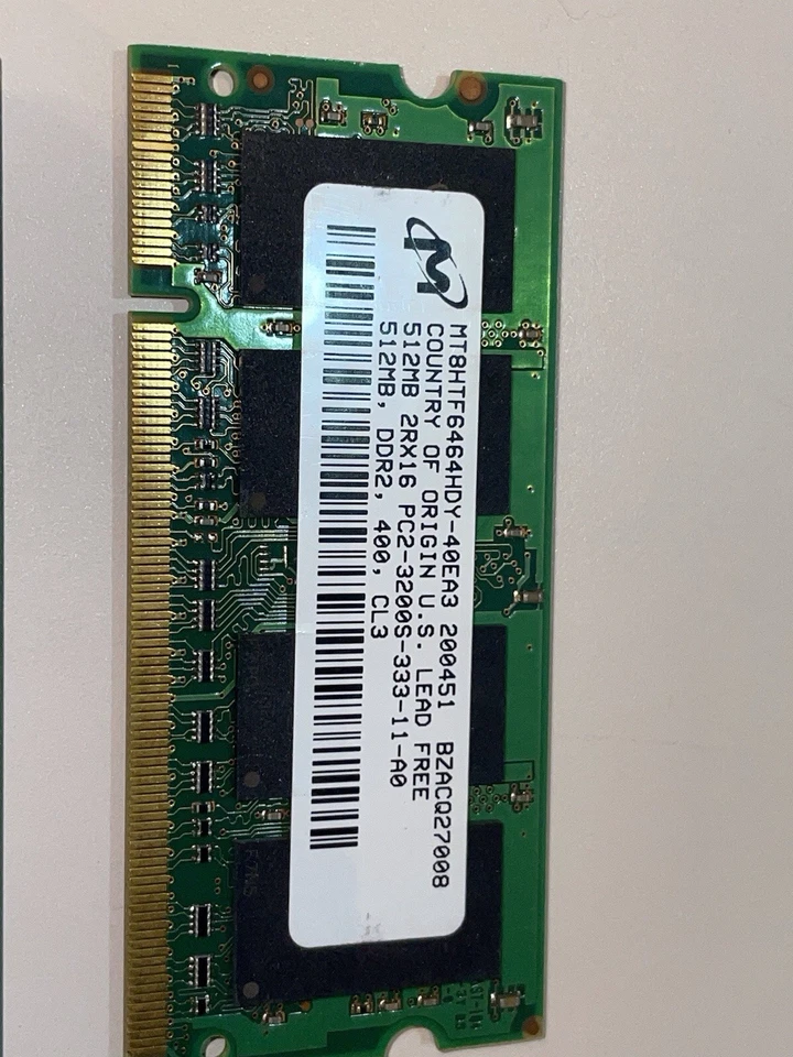 MICRON  512MB 2RX16 PC-2-3200s DDR2-400 SODIMM x2 (1GB Total) Laptop Memory/RAM - Image 4 of 4