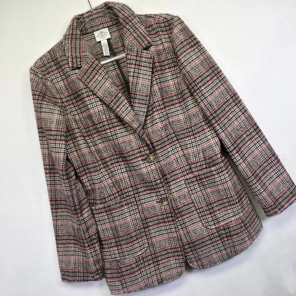 Blazer St Johns Bay para mujer M marrón a cuadros lana tweed a cuadros chaqueta academia preppy Foto 2 de 4