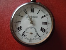 J7135 POCKET WATCH REGULATEUR GUNMETAL LARGE SIZE RUNS WELL SEE DESCRIPTION