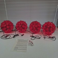 4 HOLIDAY BRIGHT LIGHTS 6" SPHERE 50 LIGHTS ON EACH RED CHRISTMAS HOLIDAY DECOR