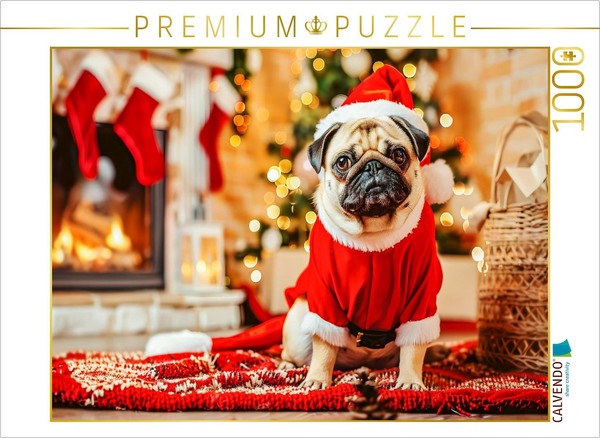 Calvendo Puzzle Pug As Santa Claus | 1000 Pieces, Finished Size 25.2 × 18.9 In (-image