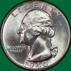 1940 Washington Quarter Silver Brilliant Uncirculated BU Coin #40535