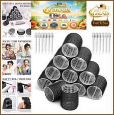 Large Hair Rollers Set 12 Self Grip Curlers with Stainless Steel Duckbill Clips