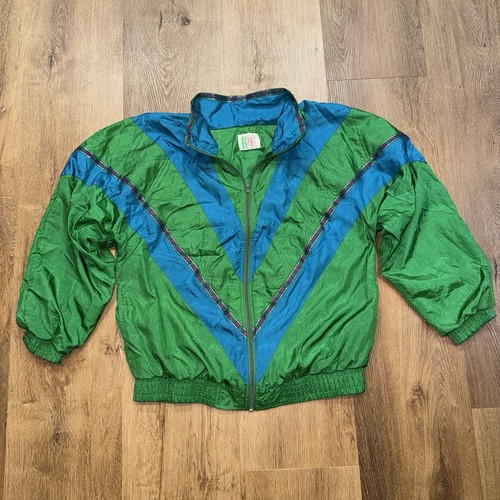 Vtg Bold Spirit Jacket Windbreaker Nylon Track Colorblock 80s 90s Womens Large