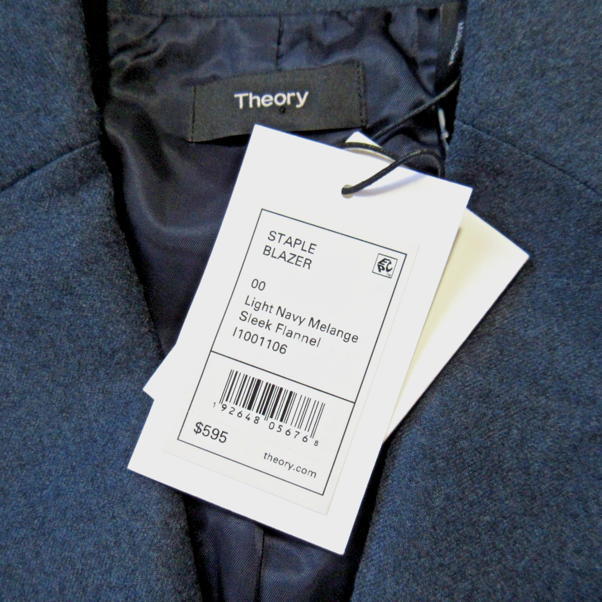 NWT Theory Staple Blazer in Light Navy Melange Sleek Flannel Wool 