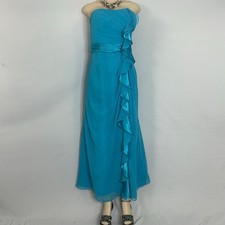 David s Bridal Turquoise Strapless Ruffle Chiffon Formal Gown Dress 6