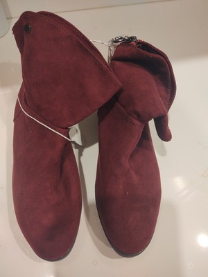 Basic Editions Boots Ankle Booties Burgundy Faux Suede Womens Size 6 NWT