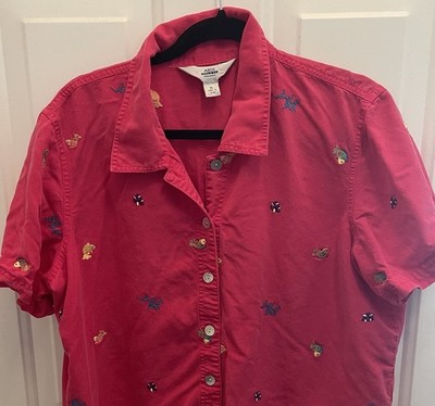 Amy K Su Embroidered Button Up Shirt Koi Fish Coral Pink Womens XL
