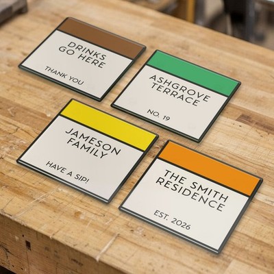 Personalisierte Brettspiel Untersetzer Individuell Adresse Quadratisch Glas Retro Straße Geschenk