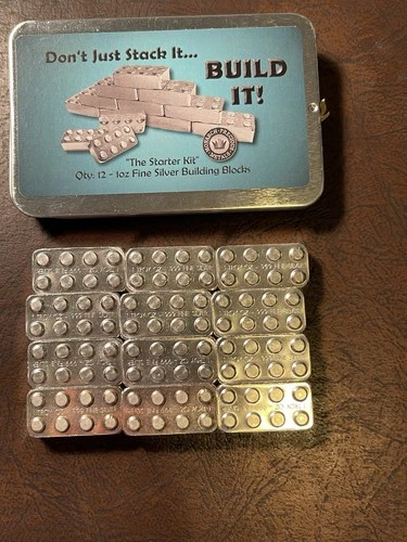 12 x 1 oz .999 Fine Silver Monarch Building Blocks w/Tin Case - Monarch Lego
