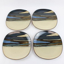 Lot Of 4 Gibson Designs Althea Teal Pattern Square Ceramic Dinner Plates 11