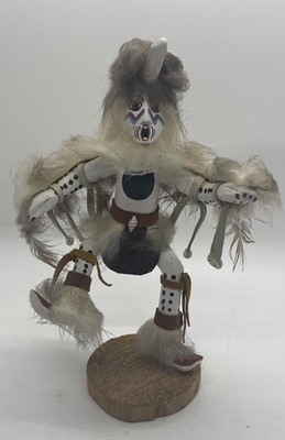Vintage indianische Kachina Puppe ''Adler'' handbemalt Federfell signiert 7,5 Zoll
