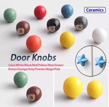 Colorful Round Ceramic Door Knobs Drawer Cupboard Furniture Kitchen Pull Handle
