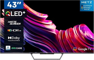 Metz QLED+ MQE7600Z 4K UHD 43-inch Smart TV with Google TV and Anti-Glare Matte