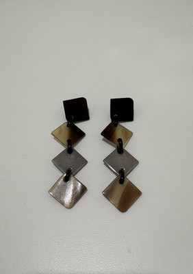 Hermès Ohrringe Silber & Büffelhorn 15mm Mini-Quadrat Charms - Top!!!