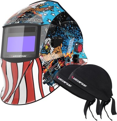 1/1/1/1 Auto Darkening Welding Helmet, Large Viewing Screen, 2 Pcs Welding Cap