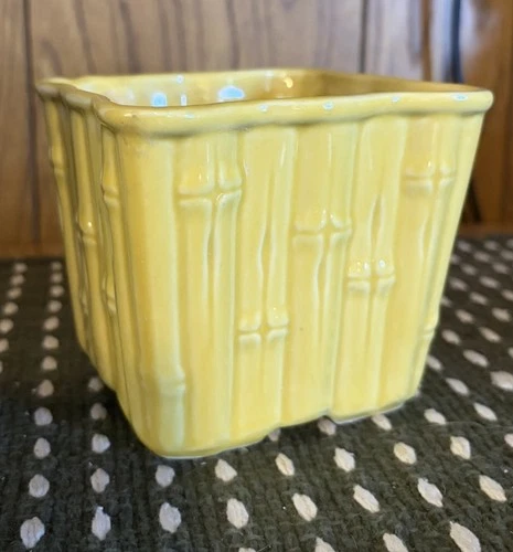 Shawnee Yellow Bamboo 5" Square Planter Houseplants USA vintage Plants Garden