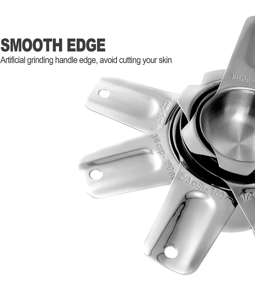 Juego de 13 tazas y cucharas medidoras, acero inoxidable 18/8 resistente - plateado Foto 4 de 4