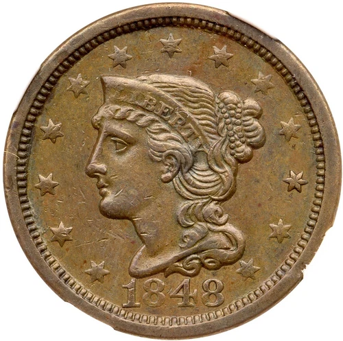 1848 N-37 R-4+ NGC MS 61 BN Braided Hair Large Cent Coin 1c
