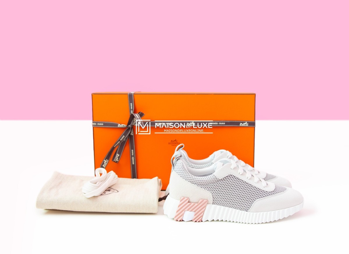 NEW HERMES H GRIS LULEA BOUNCING 37 7 MESH LEATHER SNEAKER SHOES 