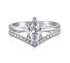 Sterling Silver .925 CZ Women's Marquise Engagement Ring Wedding Band Set 4-10