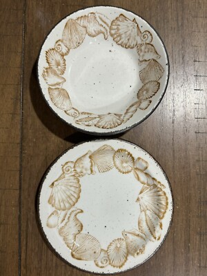 2 Vintage Midwinter Stonehenge Seascape Salad Cereal Bowl Plate Set Pristine!