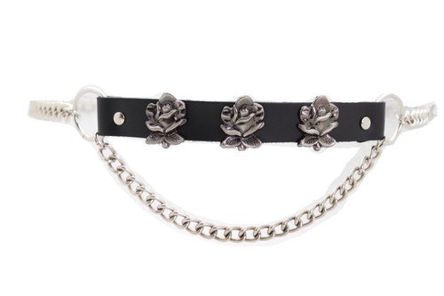 Women Silver Metal Chain Casual Day Wear Look Belt Rose Flower Charms Fit M L XL - Picture 8 of 23