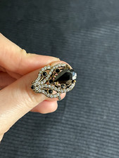Black Onyx and White Topaz Sterling Silver Ring Size 9 Handmade in Turkey