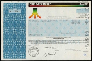 Vintage 1984 Atari photo copy of stock certificate.