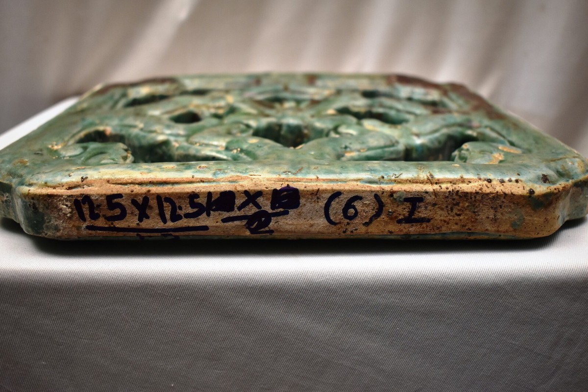 台湾ヴィンテージ　陶器　窓花　翡翠タイル Antique Chinese Jade Breezeway Tiki Tile Turquoise