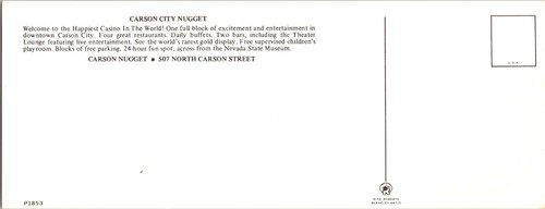 Carson City NV Nevada NUGGET HOTEL & CASINO Glücksspiel 31⁄2 x 9 Werbung Postkarte - Bild 2 von 2