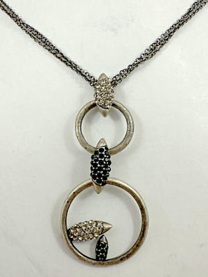 10 pieces ~ Black/Clear Rhinestone Circular Pendant ~ 3 Strand 23'' Chain WR11