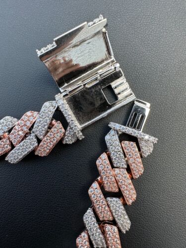 Collana MOISSANITE Miami maglia cubana punta catena argento 925 placcato oro rosa ghiaccio - Foto 18 di 24