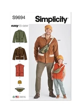 SIMPLICITY 9694 MEN'S & BOYS JACKET VEST HAT  BAG Sewing Pattern Size S-L & S-XL