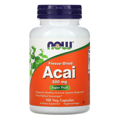 Now Foods Freeze-Dried Acai 500 mg 100 Veg Capsules GMP Quality Assured, Kosher,