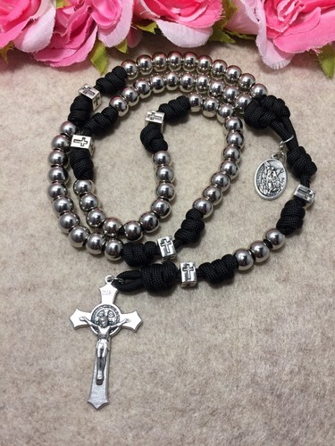 Saint Michael Catholic Rosary -Durable Men Rosary- Silver Beads rosary- Handmade - Picture 2 of 9