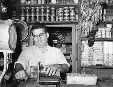 1938 General Store Owner Slicing Baloney, Louisiana Old Photo 8.5" x 11" Reprint