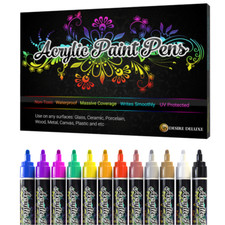 Acrylic Paint Pens Markers 12pc Permanent Art Rock Metal Glass Pebble Waterproof
