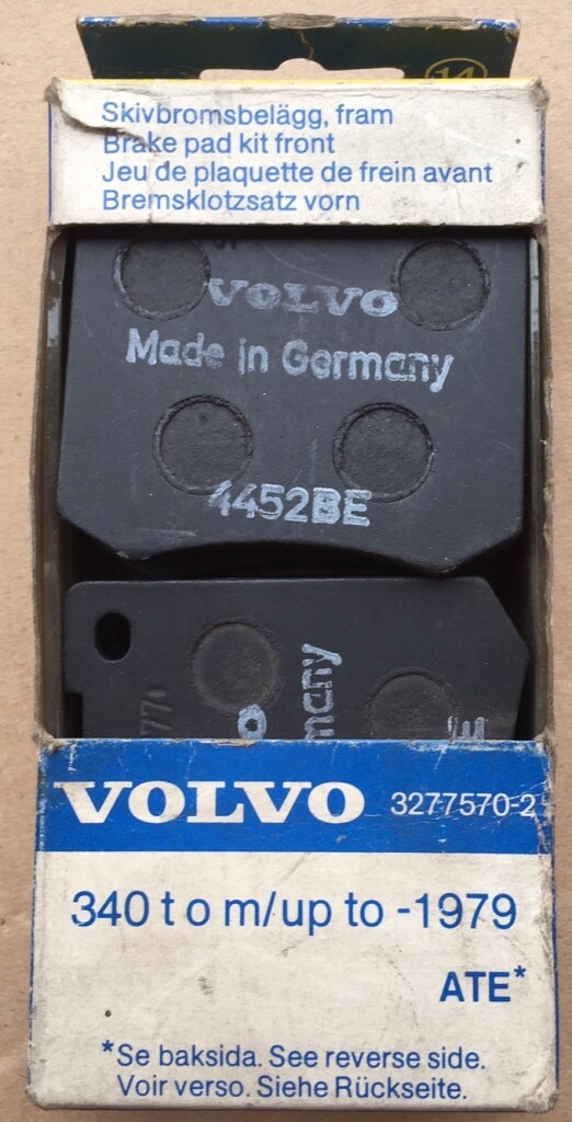 Plaquettes de frein avant ATE pour Volvo 340 modèle 1979 pièce d'origine ref 3277570