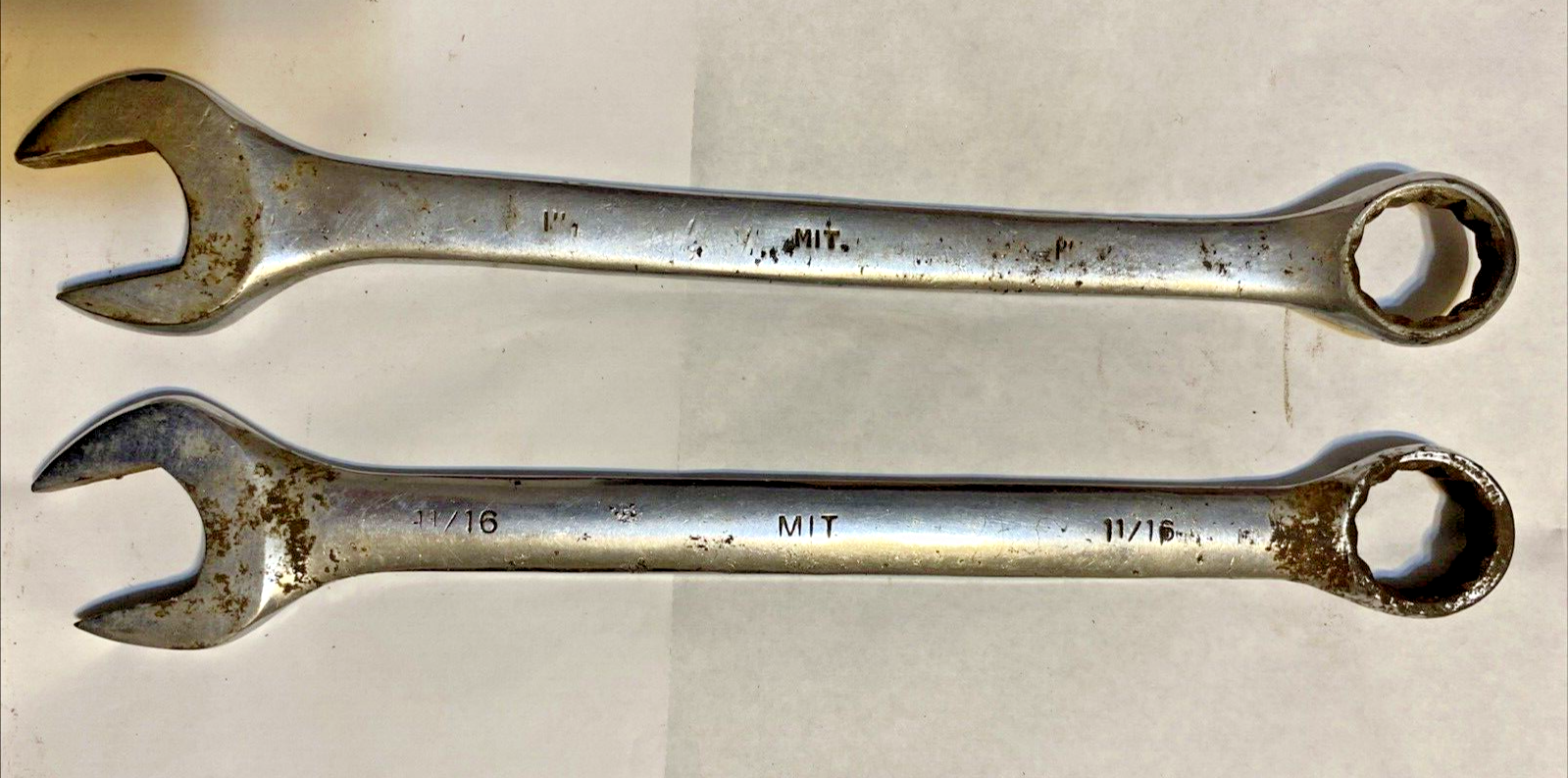 (2) LARGE MIT COMBINATION 12 PT WRENCHES, 1