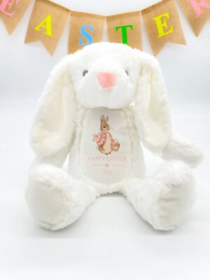 Personalisierter Frohe Ostern rosa Hase L grau/weiß Hase Teddy