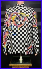 VERSACE SILK SHIRT with CHECKERS PATTERN PRINT size IT 48 - US M