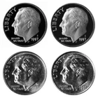 1997 P D S & SILVER Roosevelt Dimes 4 coin Set with free shipping