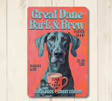 Great Dane Coffee Bar Sign Bark & Brew dog funny metal tin decor wall art plaque