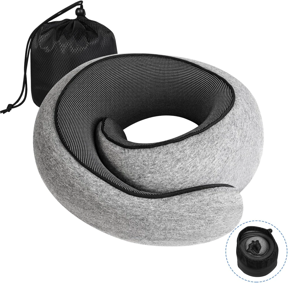 Memory Foam Travel Neck Pillow for Airplanes with 360 Support