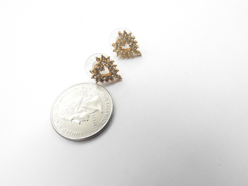 Signed Roman Clear Rhinestone Studded Gold Tone Heart Pierced Earrings Vintage - Picture 3 of 5